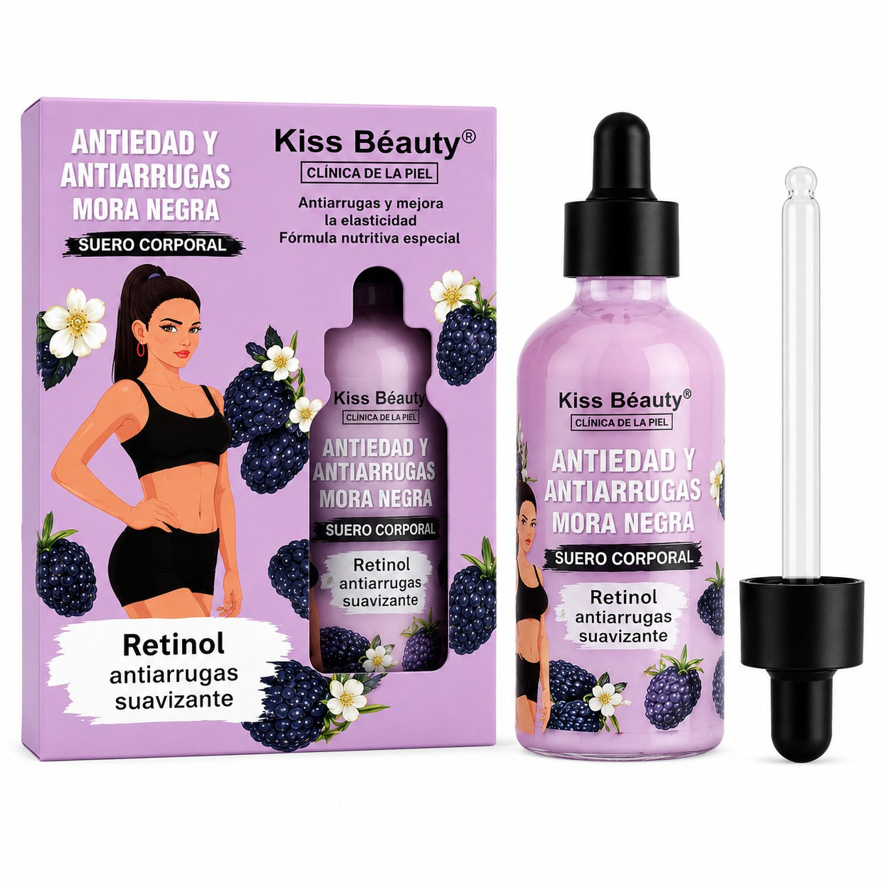 Sérum Corporal Anti‑Arrugas Retinol y Moras Kiss Beauty 100 ml – Firmeza y Renovación con Antioxidantes 🍇